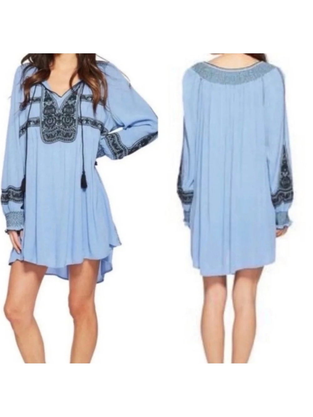 Free People Wind Willow Embroidered Peasant Mini Dress Size XS